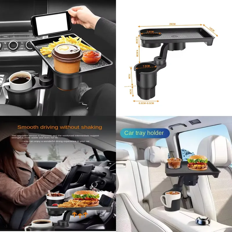Food And Snacks - 車用カップホルダーエキスパンダー多機能ドリンクホルダー、フードテーブル付き、360度調整可能なベーストレイ（スナック用）