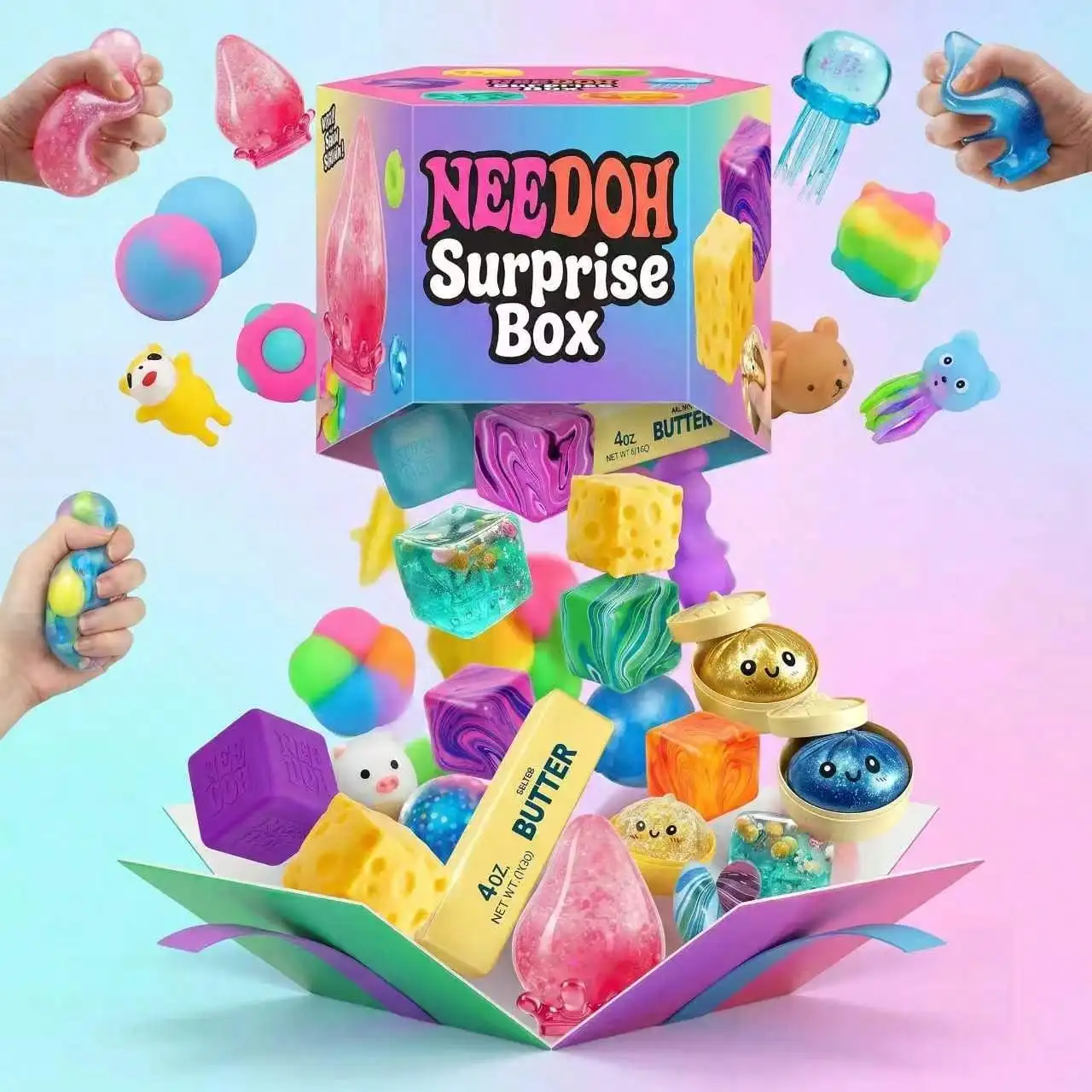 Food And Snacks - サプライズボックス - ストレス解消グッズ詰め合わせ、食べ物や動物の形をしたスクイーズボール、不安解消感覚玩具
