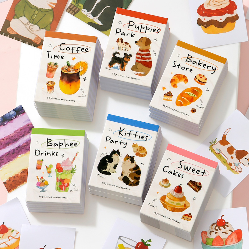 Junk Food Snacks - ポケットサイズのステッカーブック、コーヒー、ケーキ、スナック、フードテーマ、スクラップブッキング、ジャンクジャーナル、デコペーパー、クラフト用品、クリエイティブクラフト用