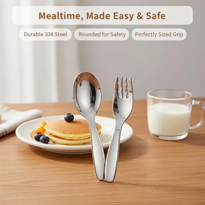 子供用コンパクトステンレススプーン＆フォークセット、短いハン - Food And Snacks Ideas のレビューと価格